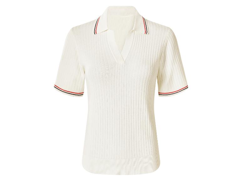 Wit geribd poloshirt met korte mouwen en gestreepte kraag en manchetten