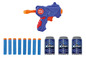 Een blauwe X-Shot speelgoedpistool met pijltjes en doelen.