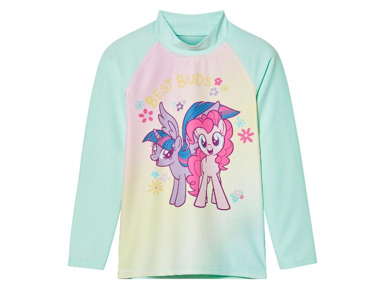 My Little Pony zwemshirt: lange mouwen, pastelkleurig ontwerp met Twilight Sparkle en Pinkie Pie.