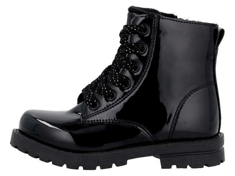Glanzende zwarte veterschoenen met dikke zool en gestippelde veters