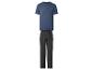Blauw T-shirt met korte mouwen en donkergrijze joggingbroek voor heren.