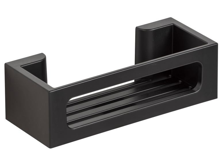 Zwarte badkamerrek met een open ontwerp.