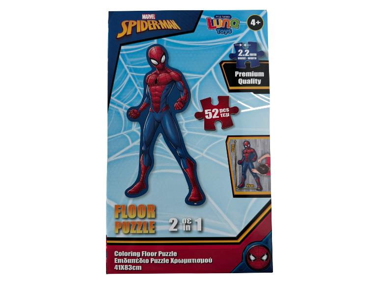 Een 52-delige vloerpuzzel van Spider-Man met een kleur- en puzzelactiviteit.
