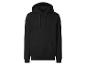 Zwarte hoodie met voorzak en trekkoorden.