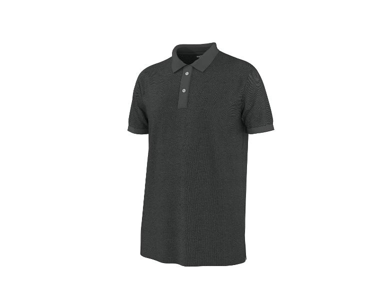 Donkergrijs heren poloshirt met korte mouwen en kraag.