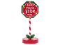 Kerst 'Santa, stop hier' bord met lichtjes, rode basis en hulst.