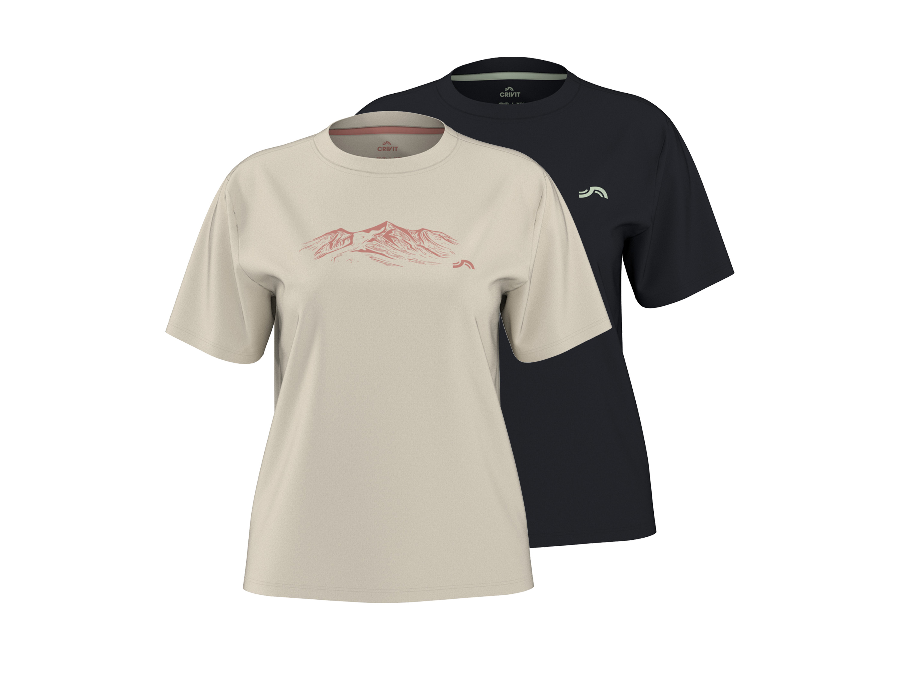 CRIVIT Set van 2 dames sportshirts met UV-bescherming 50+ (Zwart/beige, L (44/46))