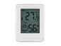 Witte digitale thermometer en hygrometer met LCD-scherm, toont 27.9°C en 56% luchtvochtigheid.