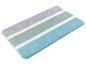 Badmat met blauwe, groene en witte strepen.