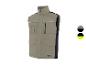 Beige werkvest met zwarte inzetstukken en reflecterende strepen.