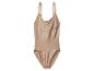 Beige corrigerende bodysuit met dunne bandjes en getextureerde details.