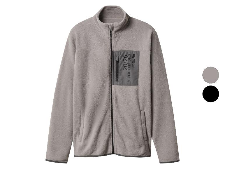 Grijze fleece jas met rits en zak met tekstprint