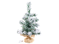 Kleine kunstkerstboom met sneeuweffect en jute voet