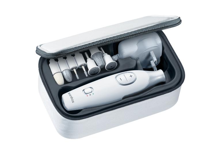 Sanitas elektrische manicure set met accessoires in een opbergetui.