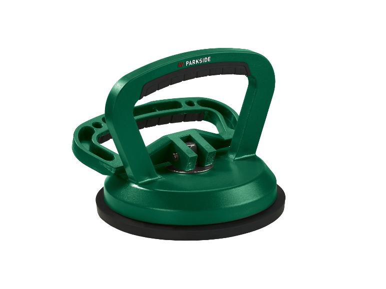 Groene zuignap met handvat voor het tillen en transporteren van materialen.
