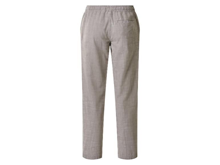 Grijze herenbroek met elastische tailleband en achterzak.