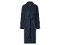 Donkerblauwe badjas van badstof met ceintuur en zakken.