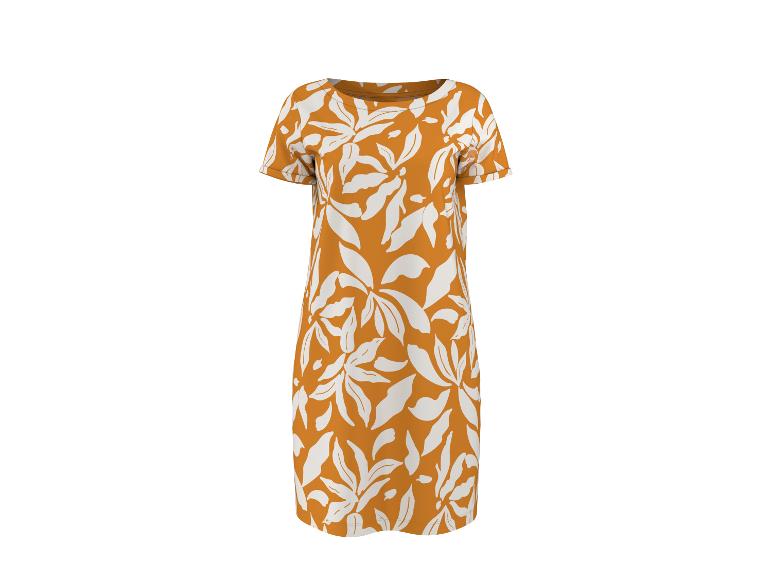 Oranje en witte bloemenprint midi-jurk met korte mouwen