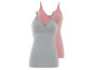 Twee grijze en roze tanktops met een v-hals.