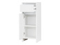 Een witte kast met een lade en een deur die openstaat.