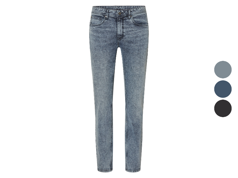 Lichtblauwe skinny jeans met verschillende kleuropties.