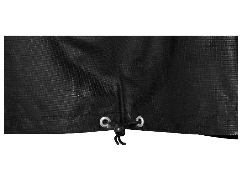 Zwart waterdicht zeil met trekkoord en koordstopper.