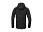 Zwarte softshell jas met capuchon, achteraanzicht