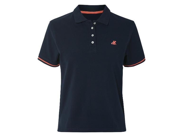 Donkerblauw polo shirt met contrasterende boord en geborduurd logo.