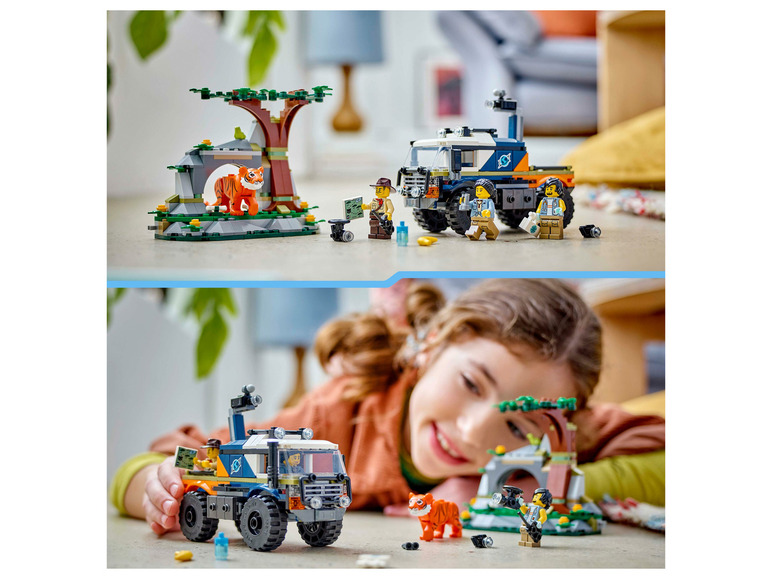 Lego City Jungle Explorers set met een terreinwagen en tijger.