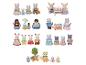 Set van pluche dierenfiguren, inclusief katten, konijnen, pinguïns en vossen.