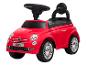 Rode loopauto met zwart stuur en zitting, met chroomkleurige wielen.