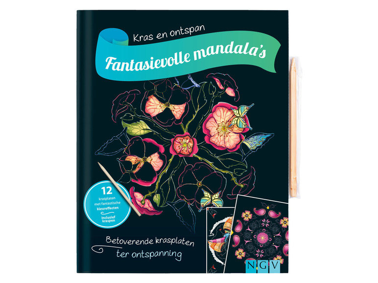 12 krasplaten met mandala's en bloemen, inclusief kraspen.