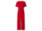Rode jumpsuit met korte mouwen, V-hals en strikceintuur in de taille.