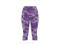 Paarse capri fitnesslegging met een abstract camouflagepatroon en gestreepte details.