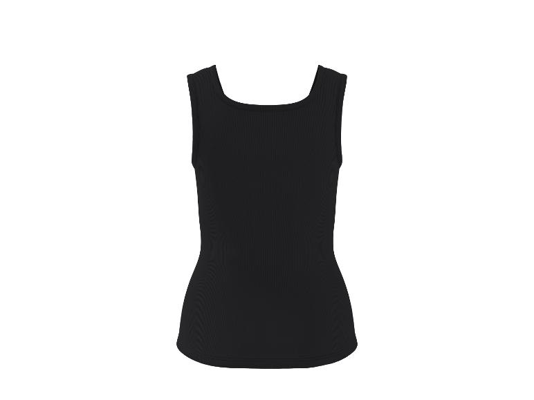 Zwarte geribbelde tanktop voor dames, achteraanzicht.