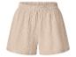 Beige shorts van kreukelstof met elastische tailleband.