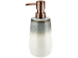 Keramische zeepdispenser met groen-witte gradiëntafwerking en bronzen pomp.