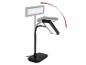 Zwarte LED-bureaulamp met flexibele arm en verstelbare kop, die beweging toont.