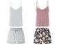 Pyjama's: topjes en shorts, bloemenprint.