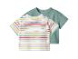 Baby T-shirts met korte mouwen: één gestreept in kleur en één mintgroen.