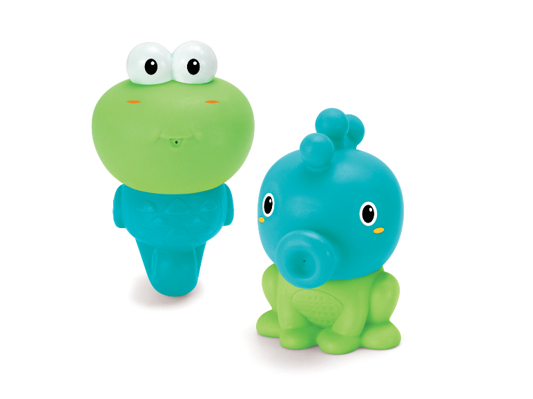 Badspeelgoed: vrolijk gekleurde kikker en octopus.