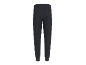 Donkerblauwe joggingbroek met elastische tailleband en boorden bij de enkels, achteraanzicht.