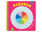 Een boek met draaischijf voor kinderen, met kleuren en een regenboog.