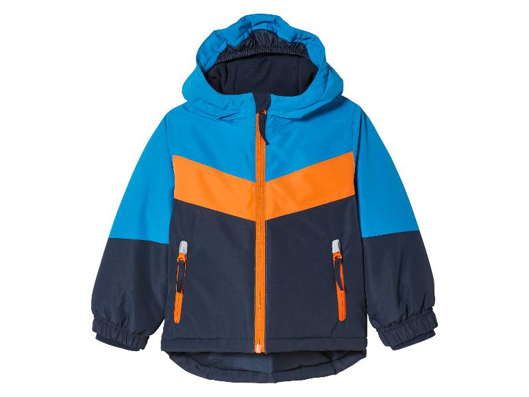 Blauwe jas met capuchon voor kinderen in oranje en blauw.