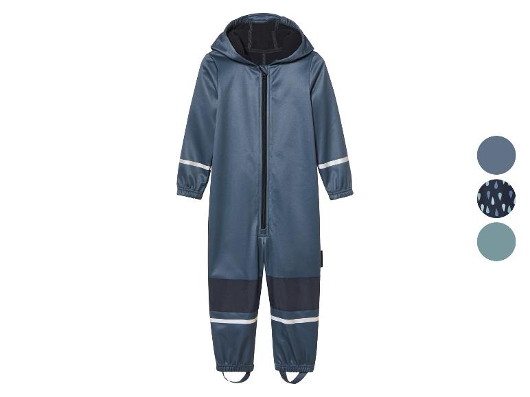 Blauw regenpak voor kinderen met reflecterende details.