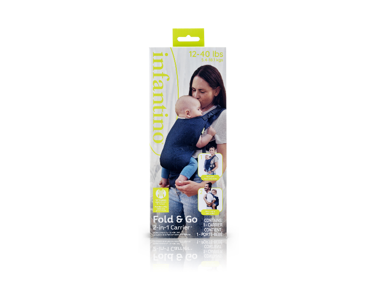 Infantino Fold & Go 2-in-1 draagzak: voorwaarts en achterwaarts dragen.
