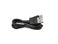 Opgerolde zwarte USB-kabel op een witte achtergrond.