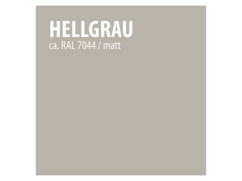Een lichtgrijze kleurstaal, RAL 7044, mat.