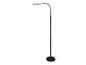 Zwarte LED-vloerlamp met een modern design en een ronde voet.