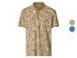 Poloshirt met korte mouwen en tropisch bladpatroon in beige en wit.